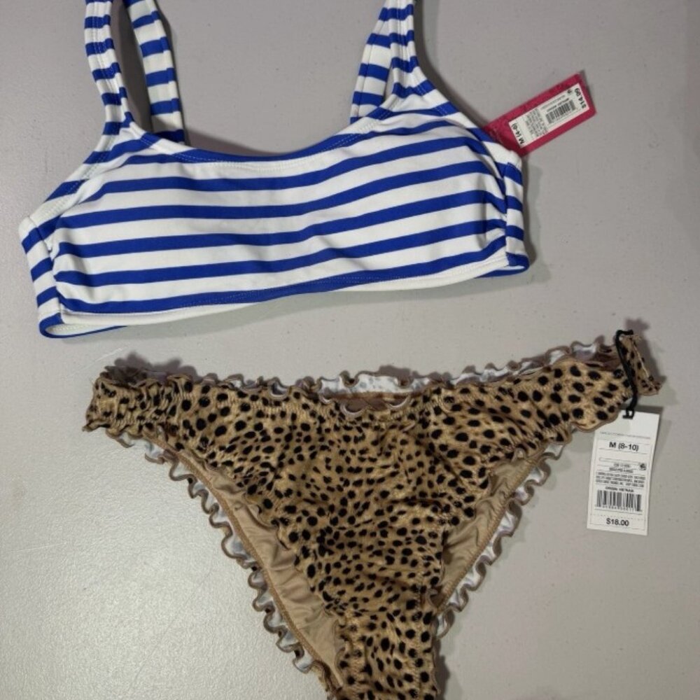 Xhilaration M 4-6 Blue Stripe Bikini Top Shade & Shore M 8-10 Leopard Cheeky NWT